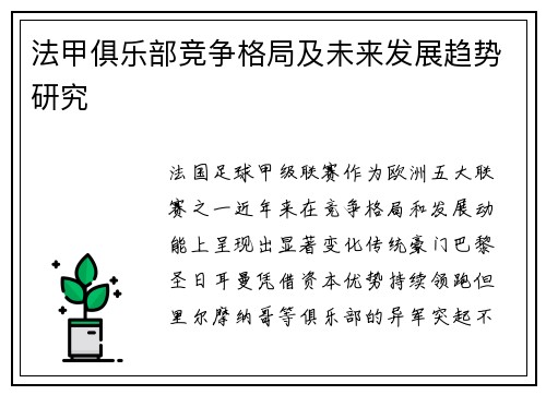 法甲俱乐部竞争格局及未来发展趋势研究